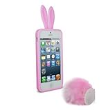 Newstore Cute Lovely Pink Bunny Rabbit Silicone Soft Case Cover Skin for Apple iPhone 5/5S with Furry Tail
