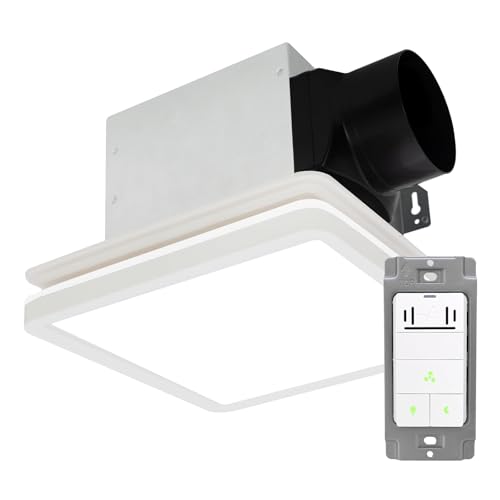 Akicon Bathroom Exhaust Fan Light con Interruptor de Humedad, Ventilador para Techo de Baño 80CFM 2.0 Sones, 15W Luces LED Regulables 3CCT y Luz Nocturna 3.5W, Cuadrado, Blanco miniatura 1