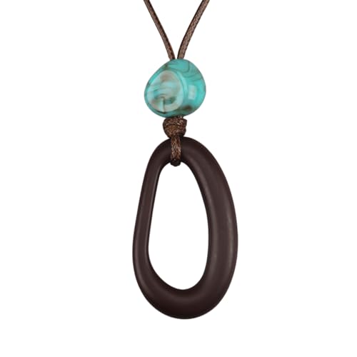 Collier en cuir pour femme avec perles en bois et détails en alliage vintage gravé