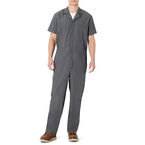 Amazon Basics Mens Relaxed Fit Short Sleeve Workwear Coveralls Charcoal Large- Regular