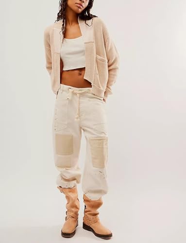 Image of Womens Cropped Cardigan Sweaters Y2k Open Front Cardigans Long Sleeve Oversized Fall Sweater Trendy