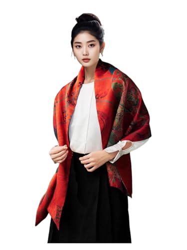 Écharpe en soie de mûrier HangErFeng rouge XL pour vos soirées d'automne