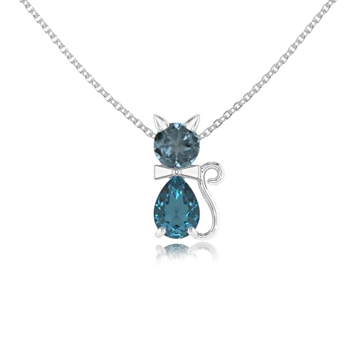 Natural Gemstone Cat Pendant Necklaces for Women in 925 Silver/18K Yellow/Rose Gold Vermeil, Birthstone Jewelry Gifts for Her Birthday, Wedding Anniversary, Mothers Day