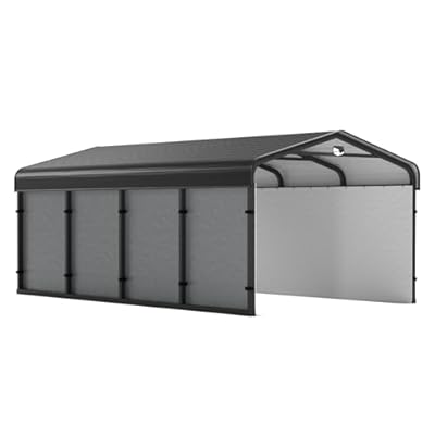 Benass 12x20 Metal Carport, Carport Canopy 12x20 Heavy Duty, Galvanized Steel Roof Car Port with Removable Polyethylene Sidewalls