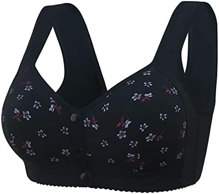 Lisa Charm Daisy Bras Front Snaps, Women's Wireless Front Button Closure Bra Comfortable Underwear Easy Close Sports Bralette