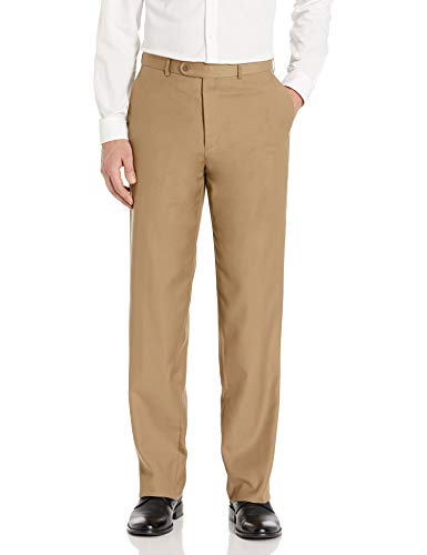 Linea Naturale Men's Flat Front Travel Genius Microfiber Trouser, Taupe, 36W