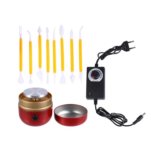 Gatuida Torno de Alfarero Mini con Plato Giratorio y Velocidad Ajustable Máquina de Cerámica para Uso Doméstico y Talleres Incluye Herramientas para Modelar Arcilla Color Rojo Voltaje