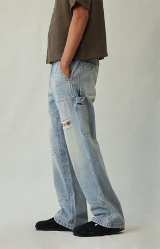 PacSun Men's Dylan Baggy Jeans Ripped Carpenter Plaid Medium Blue2