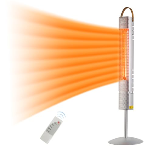 屋外 ヒーター 電気ストーブ ハロゲンヒーター 屋内 自立型 ヒーター リモコン操作 3段階温度調整 1500W 1秒速暖 IP65防水 静音 暖房器具 安全ロック付き 過熱保護 転倒保護 寝室 浴室 脱衣所 PSE認証済み 日本語説明書付