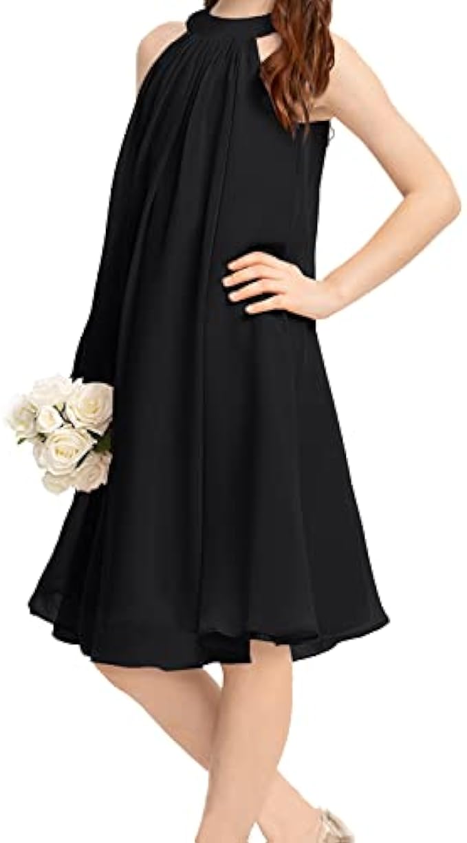 Galawaqe Girls Flowy Chiffon Fancy Dress Kids Halter Neck A Line Sleeveless Junior Bridesmaid Dresses Teen Party Gowns
