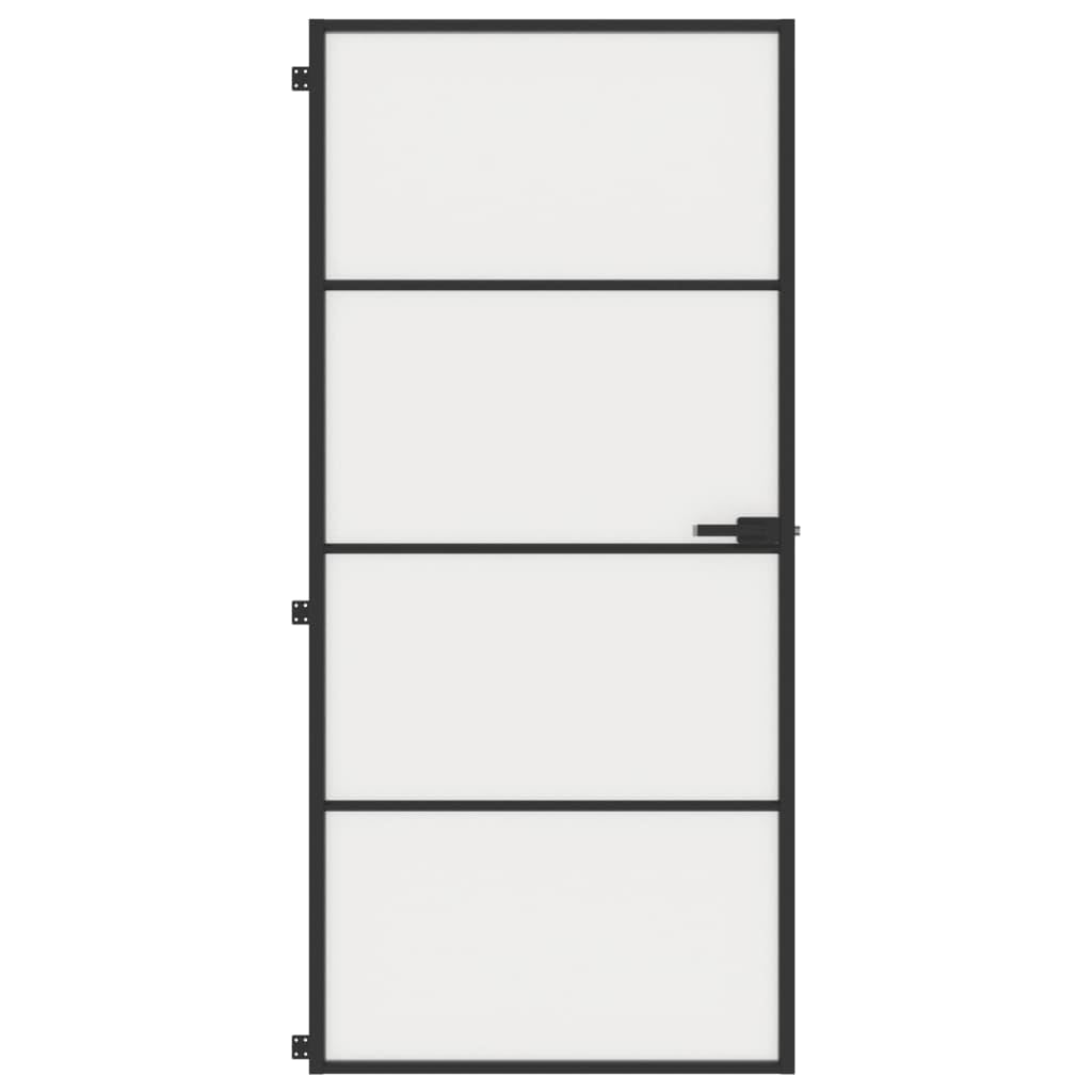 Homgoday Porta interna in vetro, set completo con maniglia, porta girevole, design moderno, porta da ufficio, per casa e ufficio, sottile, 93 x 201,5 cm, vetro temperato e alluminio, nero e opaco
