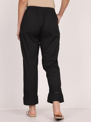 Image of SAVI Black Cotton Pintuck Detailed Pant