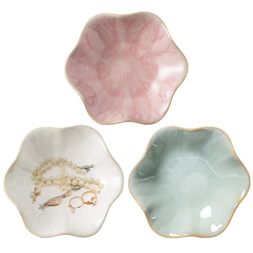 3 ciotole per gioielli in ceramica a forma di fiore: piatto per gioielli da toeletta, piccolo gioiello per gioielli, decorazione per camera da letto, tavolo da toeletta, comodino