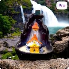 The World Decor Shree Kedarnath Dham Temple Smoke Fountain Backflow Incense Holders Idol with Free 10 Smoke Cones for Meditaion Place, Living Room, Temple