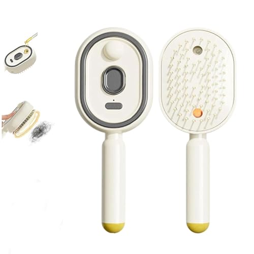 Electric Steam Brush Rechargeable Steam Hair Straightener with Spray 3-in-1 Anti-Static Detangling Comb & Air Cushion Massage Portable Cordless Tool for Smoothing Styling & Frizz Control (Beige)