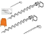 Made in Germany 4 x STABIELO MARKISEN Erdschrauber mit einem WURMSCHRAUBEN Gewinde mit 24 mm Ø Edelstahlschäkel