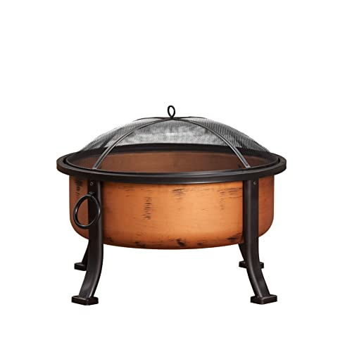 Fire Sense 62342 Lumina Round Wood Burning Fire Pit Copper Finish Steel Fire Bowl Mesh Spark Screen & Screen Lift Tool Included Lightweight Portable Patio & Outdoor Heater - Round - 24" Diameter #TOP19