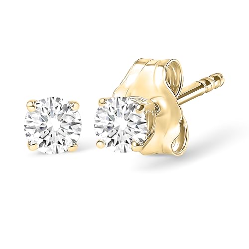 14K Yellow Gold 1/2 Cttw Round Lab Grown Diamond Solitaire Stud Earrings