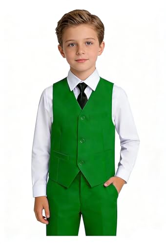 Image of YuanLu Toddler Boys Formal Suits Set,Vest Pants Dress Shirt and Tie for Kids Boy Wedding Ring Bearer Oufit