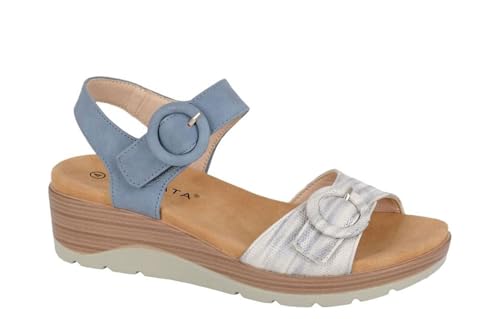 Image of Cipriata L811 `FERA´ Ladies Womens Halter Back Twin Touch Fastening Wedge Sandal (Blue PU, UK Footwear Size System, Adult, Women, Numeric, Medium, 5)