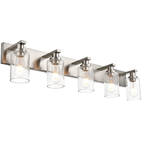 WINSHEN Bathroom Lights Fixtures Over Mirror, Brushed Nickel Vanity Lighting with 5 Seeded Glass Lampshades for Kitchen Living Room WINSHEN Bathroom Lights Fixtures Over Mirror, Brushed Nickel Vanity Lighting with 5 Seeded Glass Lampshades for Kitchen Living Room