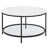 Was Sie bekommen: Einen modernen Couchtisch, der Sie über viele Jahre hinweg begleiten wird, mit einer Tischplatte in Marmoroptik und einer Ablage aus Hartglas unten, sowie einer klaren Anleitung für eine einfache Montage