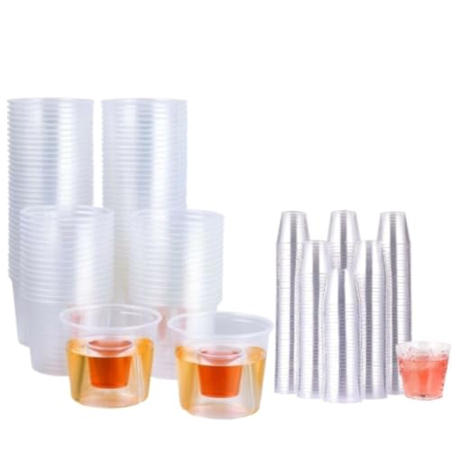 HOT BARGAINS 1000 X Disposable Jager Bomb Shot Glasses + 1000 X 2cl Shot Glasses Clear CE Marked Reusable Plastic Glasses