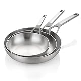 Yeksum Stainless Steel Pan Set, All Cooktops Up to 600℉,Tri-Ply Stainless Steel Frying Pan Set, 8'+10'+12', Chef's pan,Skillets, Nontoxic Fast & Even Heat
