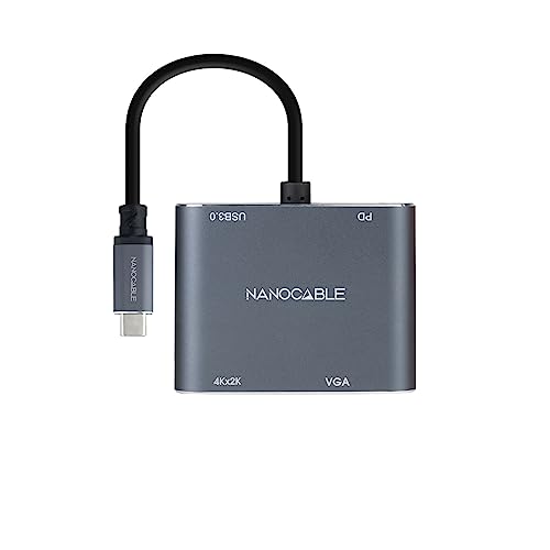 Nanocable 10.16.4304 - Convertitore Da USB-C A HDMI/VGA/USB3.0/PD 15 Cm, Colore Grigio - 2