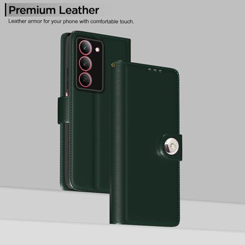 Image of Pikkme Flip Cover Leather Finish | Inside TPU with Card Pockets | Wallet Stand and Shock Proof | Complete Protection Button Flip Case for Realme Narzo 80x 5G / Realme P3x 5G / Realme 14X 5G (Green)