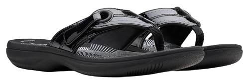 Clarks Clarks Women's Breeze Reyna Cloudsteppers Flip-Flop, Black Patent Synthetic, 9