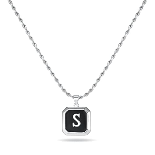 LUXEJEW Mens Necklace - Silver Letter S Initial Necklace for Men Boys Silver Initial Pendant Necklaces Stainless Steel Rope Chain Necklaces Mens Jewelry Gifts for Men Him Boyfriend Gifts