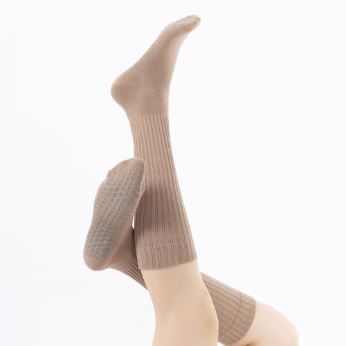 Image of Verdancy Yoga Pilates Socks with Grips for Women Ribbed Knee Highs Non Slip Cushioned Over the Calf Socks for Barre Ballet
