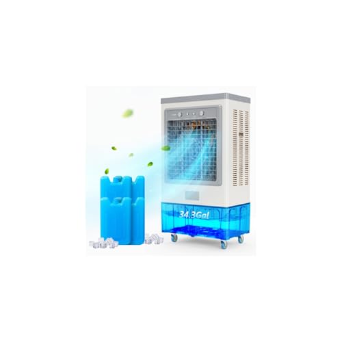 ROVSUN 9000CFM Commercial Portable Air Cooler, 34.3Gal/130L Evaporative Swamp Cooler, 3-IN-1 Cooling Fan with 3 Speeds, 4 Ice Packs, Humidifying Oscillating Fan for Shop, Factory, Garage