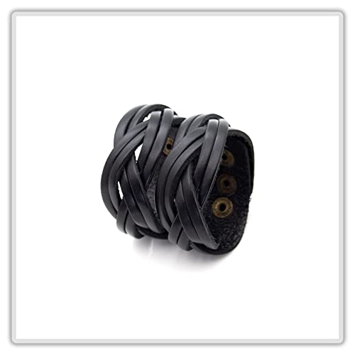 Mgutillart Punk Braided Band Bracelet Wide Leather Arm Cuff Bracelet(Black) #TOP3