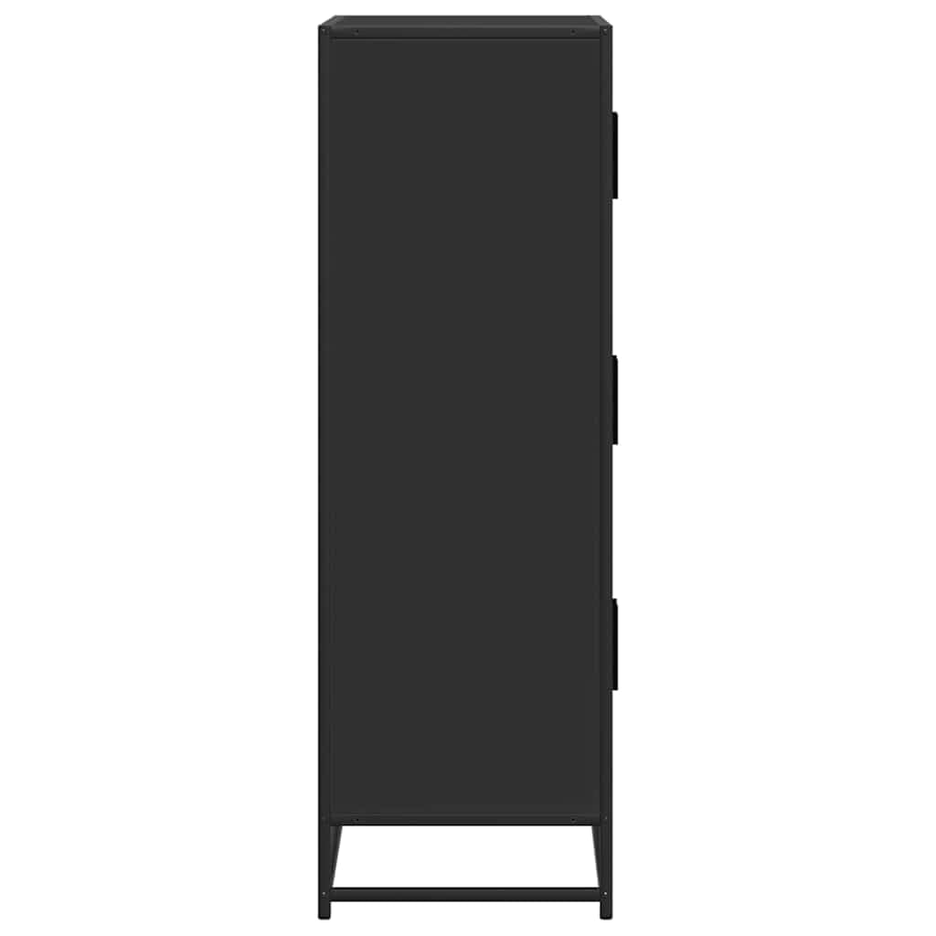Highboard nero, 68 x 35 x 106,5 cm, in legno e metallo, moderna credenza con 3 scomparti, robusta cassettiera per corridoio, soggiorno, ufficio