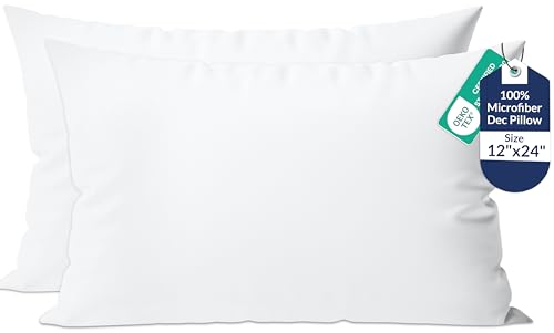 Image of ROYALE LINENS 12 x 24 Pillow Insert - Down Alternative Throw Pillows Insert - Rectangle Pillow Pack of 2 White - Bed & Couch Pillows - Inner Cushion for Bed, Cushion for Living Room - Shams Stuffer