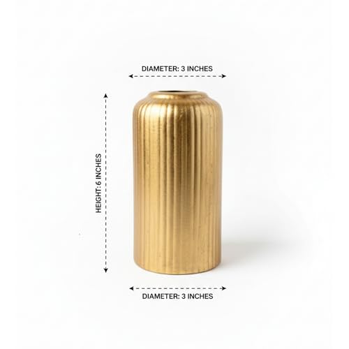 Image of KREATIVE ART'S Modern Ribbed Design Ceramic Flower Vase for Living Room, Flower Pots for Artificial Flower, Home Decoration Item, Home Decor, Vases for Living Room (Gold, Small)