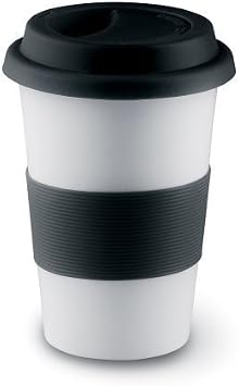 eBuyGB Insulated Takeaway Travel Mug with Silicone Lid, Ceramic, Black, 400 ml