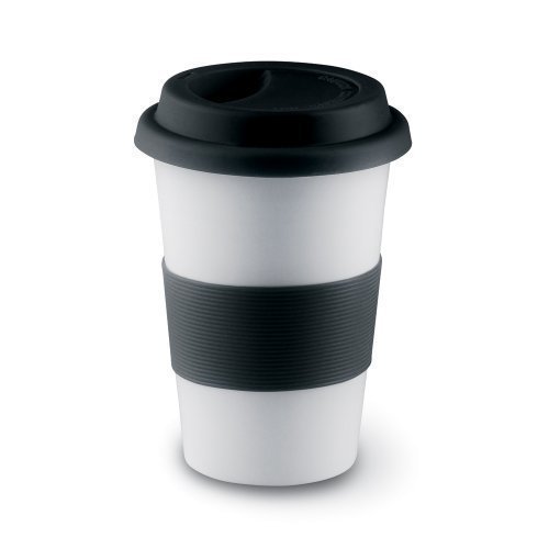 eBuyGB Insulated Takeaway Travel Mug with Silicone Lid, Ceramic, Black, 400 ml