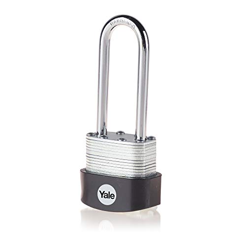 Image of Yale Y125B /40 /163 /1 - Laminated Steel Long Shackle Padlock (40 mm) - Outdoor Hardened Steel Shackle Lock for Shed, Gate, Chain - 3 Keys - High Security