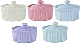 Porzellan Auflaufförmchen zum Backen, Mini Kasserolle mit Deckel, Backform, Puddingschale, 5er Set,...