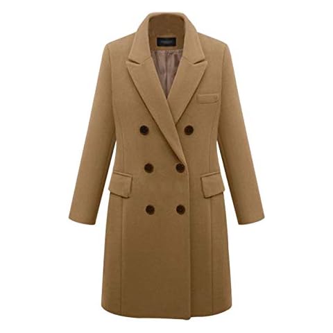 Women Woolen Pea Coat Doulble Breasted British Winter Long Coats Overcoat Camel S Cover