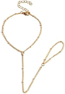 Yheakne Boho Satellite Finger Ring Bracelet Gold Ring Wrist Bracelet Hand Chain Vintage Ball Slave Bracelet Minimalist Satellite Dotted Chain Bracelet Jewelry for Women and Girls Gifts