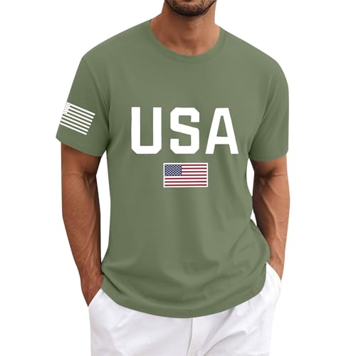Camiseta para hombre Happy 4th of July Independence Day Camiseta Suave Elástica Algodón Tees Transpirable Camiseta Ocio Deporte Verano Estampado Tops Camiseta Hombres Camisetas Deportivas, Verde menta