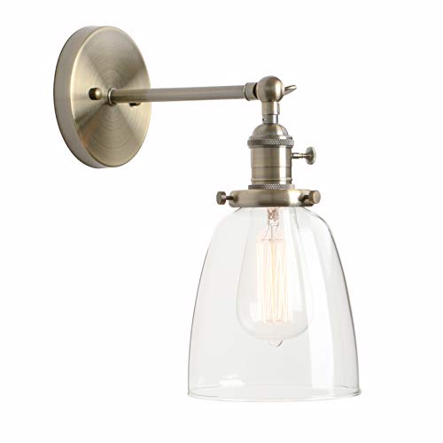 Image of Permo Industrial Vintage Single Sconce with Oval Cone Clear Glass Shade 1-Light Wall Sconce Wall Lamp (Bronze)