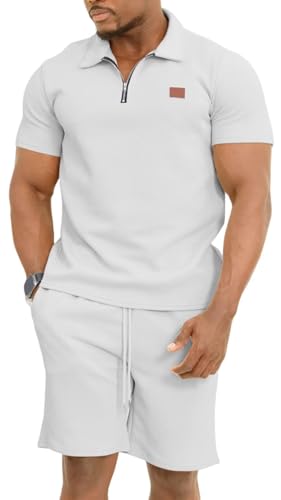 Mens Summer Sweatsuit With Pocket - Short Sleeve Polo Shirt & Shorts Set Casual 2 Pieces Shorts Outfits