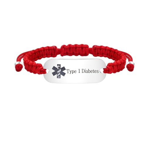 Tobestu Rote Typ1 Diabetes Medizinische Alarm Armbänder - Verstellbares Gesundheitsinformations-ID Armband YS5833