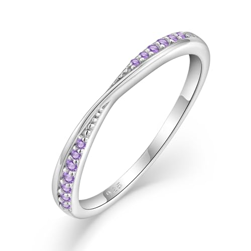 Stackable Wedding Band 925 Sterling Silver Promise Rings Engagement Anniversary Half Eternity Ring Birthstone Jewelry Gifts for Women Size 5-10