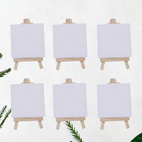 TOYANDONA Conjunto de 6 mini cavaletes de lona esticada pequenos quadros de arte brancos brancos par